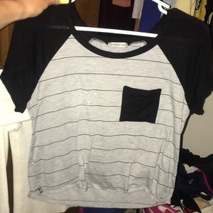 black & grey stripped pocket tee shirt